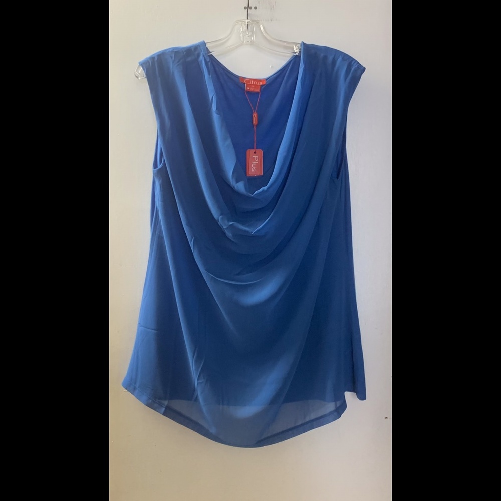 📦 Full Figure Drape-neck Tank with Chiffon Overlay